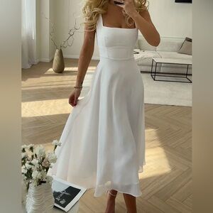 White square neck a line dress, Commense new with tags